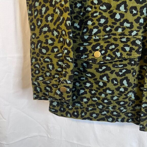 Forever 21 Animal Print Cheetah Utility Chore Jacket Green Sz Large Cinch Waist - Picture 9 of 11